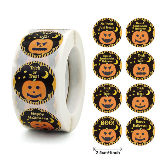 Picture of Art Paper Halloween DIY Scrapbook Deco Stickers Round Halloween Pumpkin 2.5cm Dia., 1 Roll ( 500 PCs/Set)