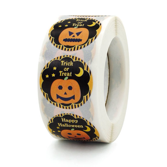 Picture of Art Paper Halloween DIY Scrapbook Deco Stickers Round Halloween Pumpkin 2.5cm Dia., 1 Roll ( 500 PCs/Set)