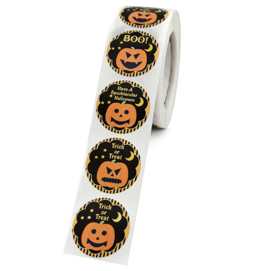 Picture of Art Paper Halloween DIY Scrapbook Deco Stickers Round Halloween Pumpkin 2.5cm Dia., 1 Roll ( 500 PCs/Set)