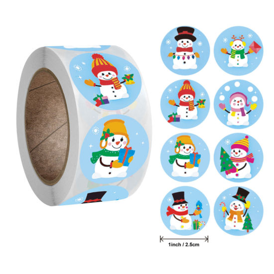 Picture of Art Paper DIY Scrapbook Deco Stickers Blue Round Christmas Snowman 2.5cm Dia., 1 Roll ( 500 PCs/Set)