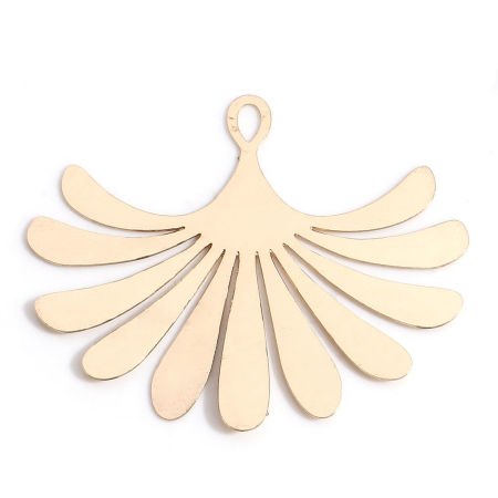 Image de Pendentifs Estampe en Filigrane en Alliage de Fer Plaqué Or KC Eventail Feuilles de Fleur 3.5cm x 2.9cm, 10 Pcs