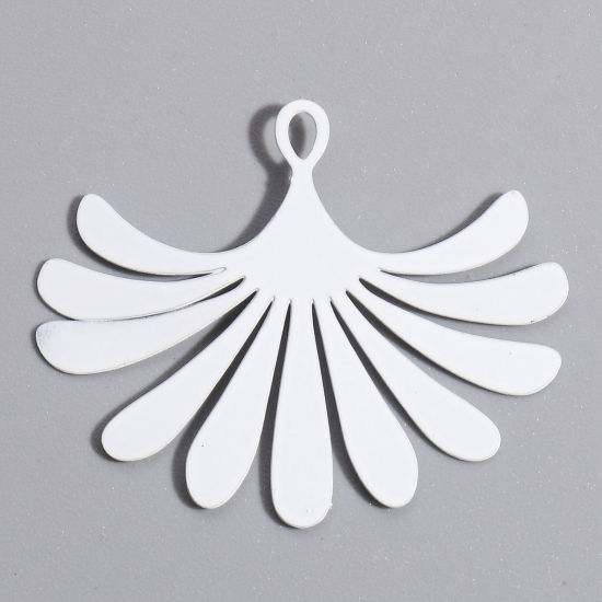 Picture of Iron Based Alloy Filigree Stamping Pendants White Fan-shaped Flower Leaves 3.5cm x 2.9cm, 10 PCs