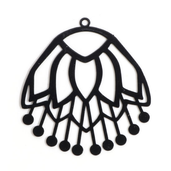 Bild von Eisenlegierung Filigran Stempel Verzierung Anhänger Schwarz Blumen Hohl 4cm x 3.6cm, 10 Stück