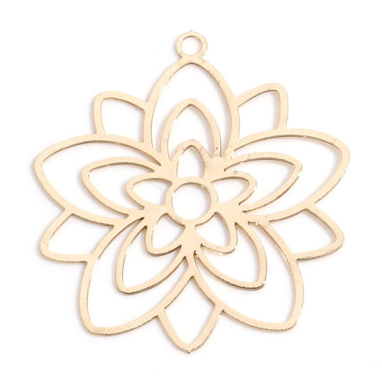 Picture of Iron Based Alloy Filigree Stamping Pendants KC Gold Plated Flower Hollow 3.3cm x 3cm, 10 PCs