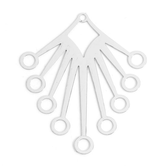 Imagen de Hierro Filigrana Estampación Colgantes Tono de Plata Diamond Rayos de Sol Hueco 4.1cm x 3.1cm, 10 Unidades