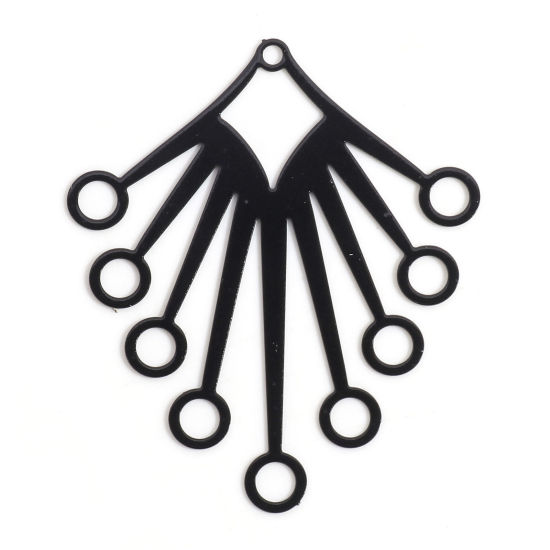 Imagen de Hierro Filigrana Estampación Colgantes Negro Diamond Rayos de Sol Hueco 4.1cm x 3.1cm, 10 Unidades