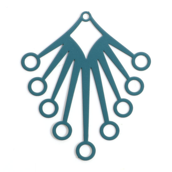 Imagen de Hierro Filigrana Estampación Colgantes Verde Pavo Real Diamond Rayos de Sol Hueco 4.1cm x 3.1cm, 10 Unidades