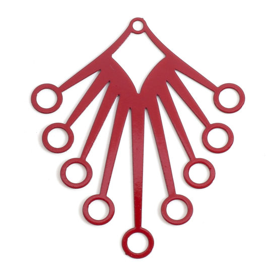 Imagen de Hierro Filigrana Estampación Colgantes Rojo Diamond Rayos de Sol Hueco 4.1cm x 3.1cm, 10 Unidades