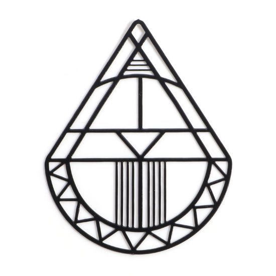 Bild von Eisenlegierung Filigran Stempel Verzierung Anhänger Schwarz Tropfen Filigran 4.4cm x 3.4cm, 10 Stück