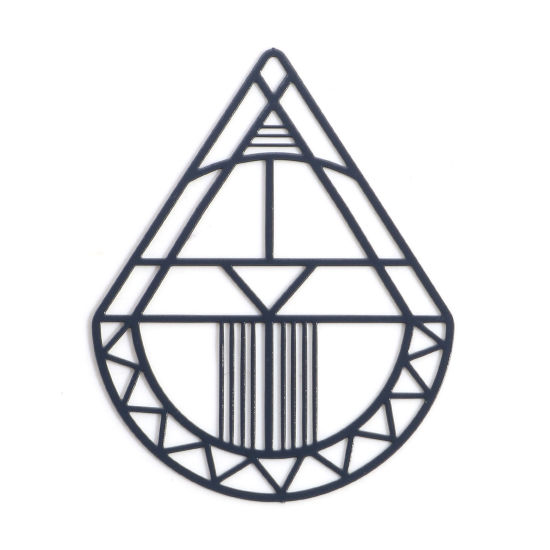 Bild von Eisenlegierung Filigran Stempel Verzierung Anhänger Grau Tropfen Filigran 4.4cm x 3.4cm, 10 Stück