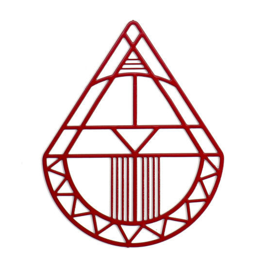 Bild von Eisenlegierung Filigran Stempel Verzierung Anhänger Rot Tropfen Filigran 4.4cm x 3.4cm, 10 Stück