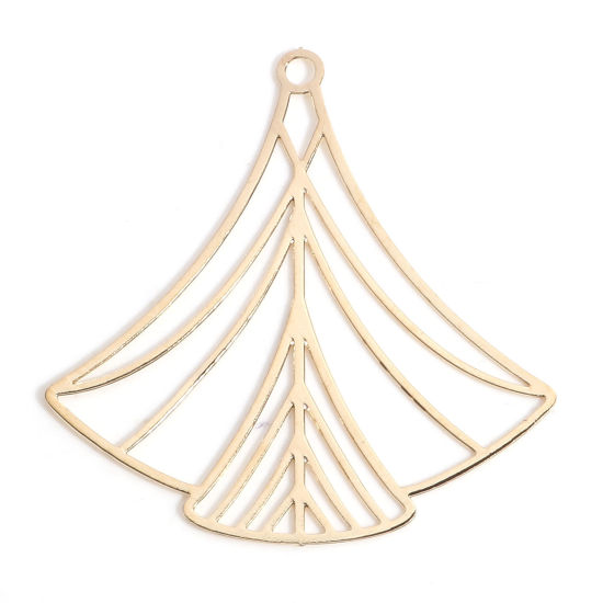 Image de Pendentifs Estampe en Filigrane en Alliage de Fer Plaqué Or KC Eventail Creux 4cm x 3.8cm, 10 Pcs