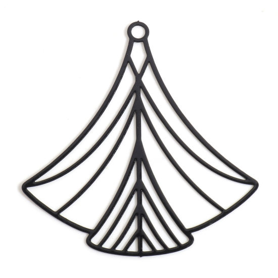 Image de Pendentifs Estampe en Filigrane en Alliage de Fer Noir Eventail Creux 4cm x 3.8cm, 10 Pcs
