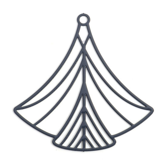Image de Pendentifs Estampe en Filigrane en Alliage de Fer Gris Eventail Creux 4cm x 3.8cm, 10 Pcs