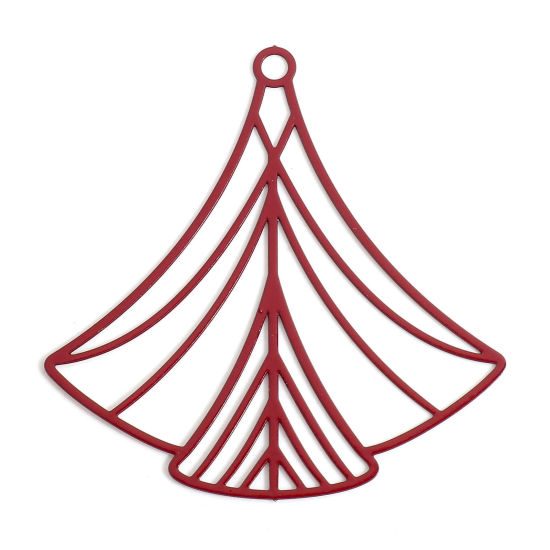 Image de Pendentifs Estampe en Filigrane en Alliage de Fer Rouge Eventail Creux 4cm x 3.8cm, 10 Pcs