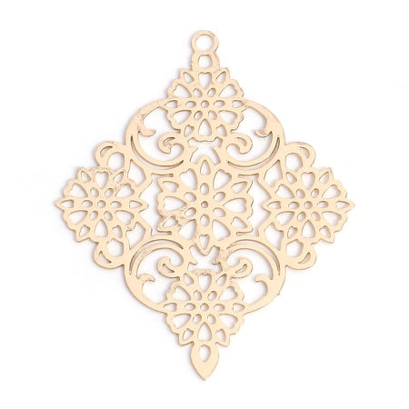 Immagine di Lega di Ferro Filigree Stamping Ciondoli KC Placcato Oro Rombo Filigrana 3.8cm x 3cm, 10 Pz