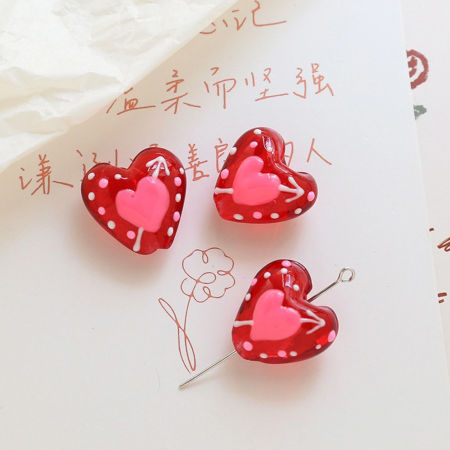 Bild von Muranoglas Valentinstag Perlen für die DIY-Schmuckherstellung Herz Rot Punkt Handgefertigt ca 20mm x 19mm, Loch:ca. 1.8mm, 2 Stück