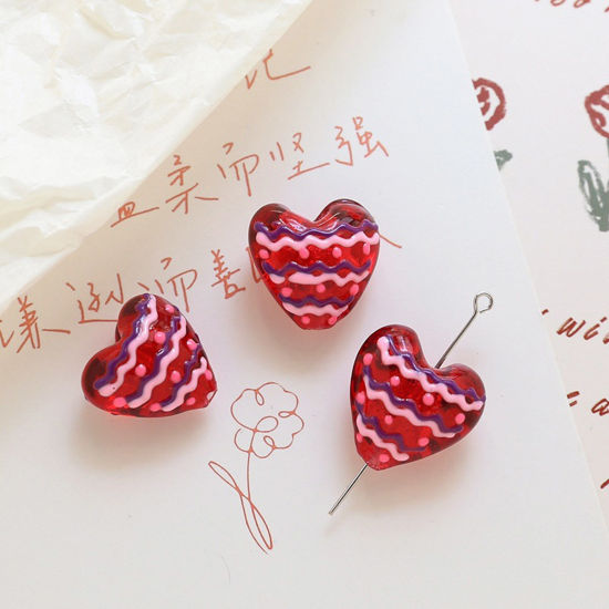 Bild von Muranoglas Valentinstag Perlen für die Herstellung von DIY-Charme-Schmuck Herz Rot Punkt Handgefertigt ca 20mm x 19mm, Loch:ca. 1.8mm, 2 Stück