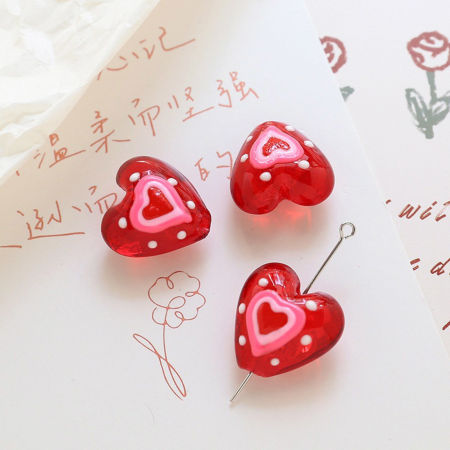 Bild von Muranoglas Valentinstag Perlen für die DIY-Schmuckherstellung Herz Rot Punkt Handgefertigt ca 20mm x 19mm, Loch:ca. 1.8mm, 2 Stück