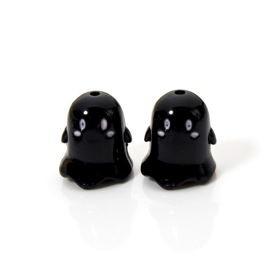 Bild von Acryl Perlen für die DIY-Schmuckherstellung Schwarz Halloween Elfe Spritzlackierung ca. 17mm x 15mm, Loch:ca. 1.8mm, 5 Stück