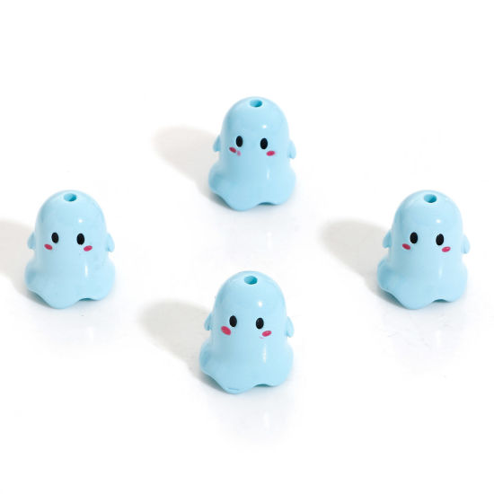 Bild von Acryl Perlen für die DIY-Schmuckherstellung Blau Halloween Elfe Spritzlackierung ca. 17mm x 15mm, Loch:ca. 1.8mm, 5 Stück