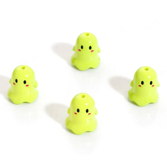 Bild von Acryl Perlen für die DIY-Schmuckherstellung Grün Halloween Elfe Spritzlackierung ca. 17mm x 15mm, Loch:ca. 1.8mm, 5 Stück