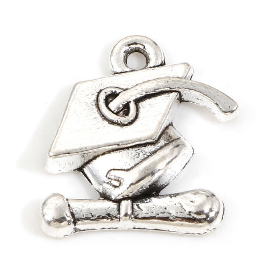 Image de Breloques Bijoux d'Ecole en Alliage de Zinc Argent Vieilli Chapeau de Graduation 17mm x 14mm, 50 Pcs