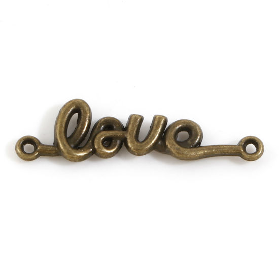 Bild von Zinklegierung Valentinstag Steckverbinder Charms Anhänger Bronzefarbe Englisch Vokabeln Muster Message " LOVE " 23mm x 6mm, 100 Stück