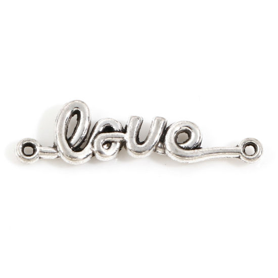 Picture of Zinc Based Alloy Valentine's Day Connectors Charms Pendants Antique Silver Color English Vocabulary Message " LOVE " 23mm x 6mm, 100 PCs