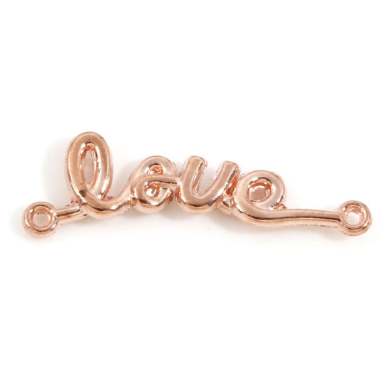 Bild von Zinklegierung Valentinstag Steckverbinder Charms Anhänger Rosegold Englisch Vokabeln Muster Message " LOVE " 23mm x 6mm, 100 Stück