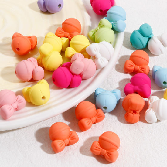 Bild von Acryl Weihnachten Perlen für die DIY-Schmuckherstellung Zufällig gemischte Farben Glocke Imitat Gummi ca. 20mm x 19.5mm, Loch:ca. 2.6mm, 10 Stück