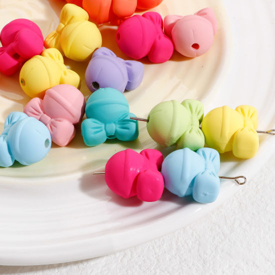 Bild von Acryl Weihnachten Perlen für die DIY-Schmuckherstellung Zufällig gemischte Farben Glocke Imitat Gummi ca. 20mm x 19.5mm, Loch:ca. 2.6mm, 10 Stück