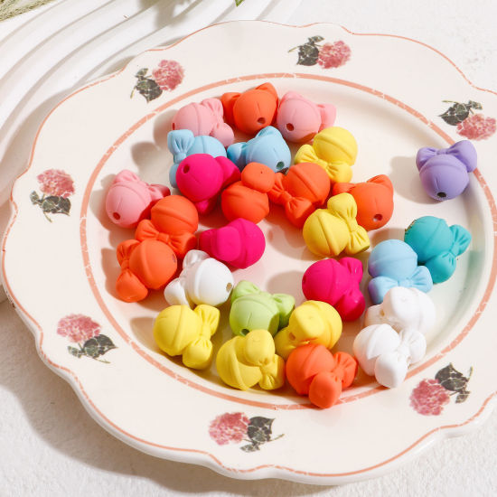 Bild von Acryl Weihnachten Perlen für die DIY-Schmuckherstellung Zufällig gemischte Farben Glocke Imitat Gummi ca. 20mm x 19.5mm, Loch:ca. 2.6mm, 10 Stück
