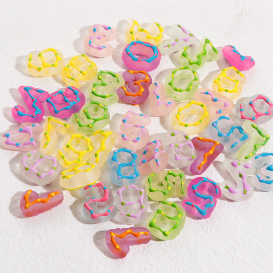 Imagen de Acrílico Cuentas para la Fabricación de Joyas con Dijes de Bricolaje Al Azar Color Mezclado Número Escarchado 26mm x 22mm, Agujero: Aprox 2.8mm, 10 Unidades