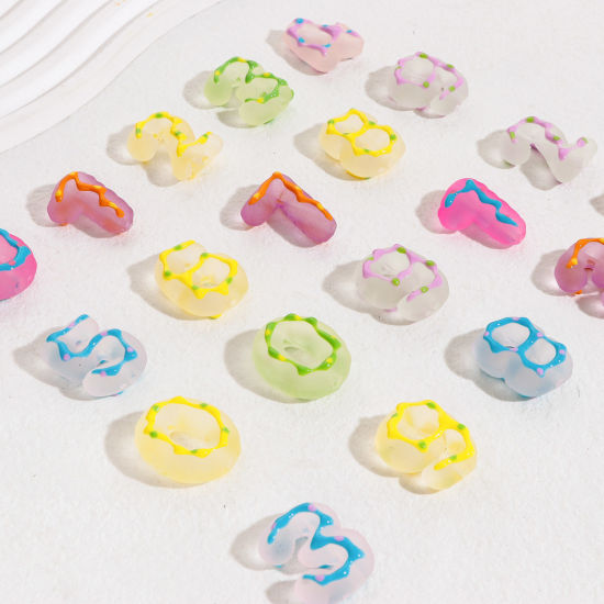 Imagen de Acrílico Cuentas para la Fabricación de Joyas con Dijes de Bricolaje Al Azar Color Mezclado Número Escarchado 26mm x 22mm, Agujero: Aprox 2.8mm, 10 Unidades
