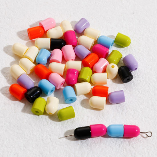 Bild von Acryl Perlen für die DIY-Schmuckherstellung Zufällig gemischte Farben Pille ca. 9mm x 7mm, Loch:ca. 1.8mm, 20 Stück