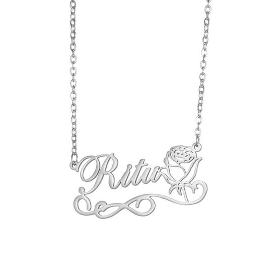 Image de Collier Prénom Personnalisé Pendentif de Lettre Personnalisé en 304 Acier Inoxydable Rose Argent Mat 45cm long, 1 Pièce