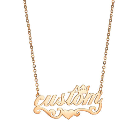 Picture of 1 Piece 304 Stainless Steel Customized Name Necklace Personalized Letter Charm Pendant Crown Heart Rose Gold 45cm(17.7") long