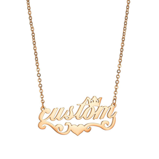 Imagen de 1 Unidad 304 Acero Inoxidable Collar con Nombre Personalizado Colgante con Letra Personalizada Corona Corazón Oro Rosa 45cm longitud