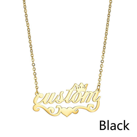 Picture of 1 Piece 304 Stainless Steel Customized Name Necklace Personalized Letter Charm Pendant Crown Heart Black 45cm(17.7") long