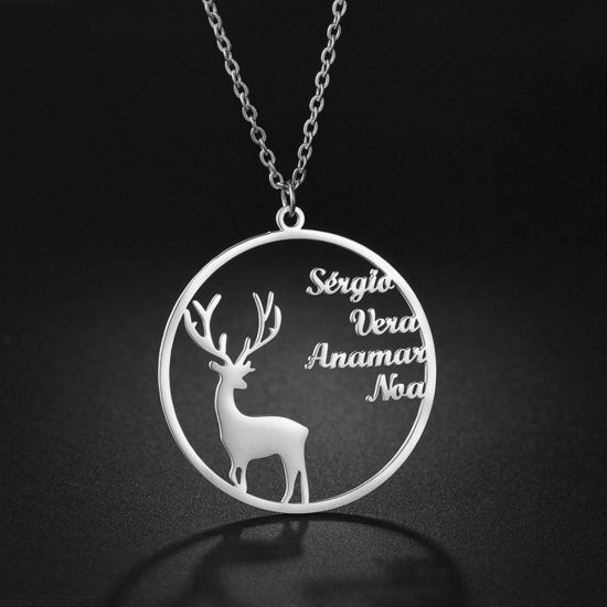 Picture of 1 Piece 304 Stainless Steel Customized Name Necklace Personalized Letter Charm Pendant Christmas Reindeer Silver Tone 45cm(17.7") long