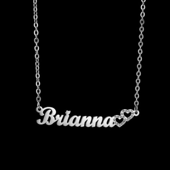 Image de 1 Pièce Collier Prénom Personnalisé Pendentif Breloque de Lettre Personnalisé en 304 Acier Inoxydable Cœur Argent Mat 45cm long