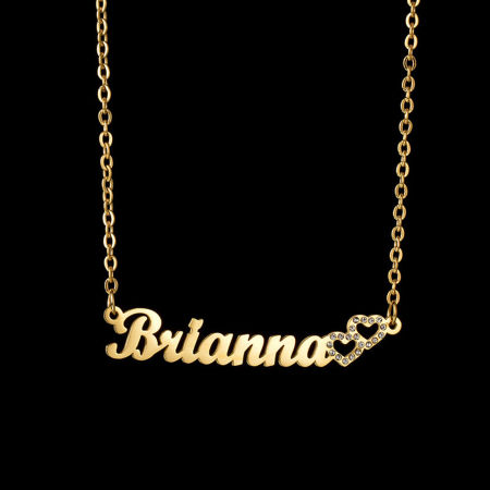Picture of 1 Piece 304 Stainless Steel Customized Name Necklace Personalized Letter Charm Pendant Heart Gold Plated 45cm(17.7") long