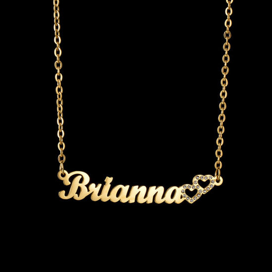 Image de 1 Pièce Collier Prénom Personnalisé Pendentif Breloque de Lettre Personnalisé en 304 Acier Inoxydable Cœur Doré 45cm long