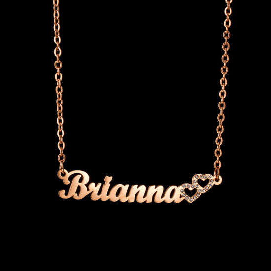 Image de 1 Pièce Collier Prénom Personnalisé Pendentif Breloque de Lettre Personnalisé en 304 Acier Inoxydable Cœur Or Rose 45cm long