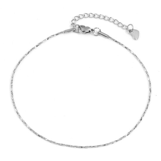 Picture of 304 Stainless Steel Crimpable Chain Anklet Silver Tone 23cm(9") long, 1 Piece