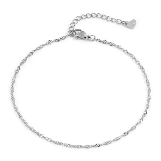 Picture of 304 Stainless Steel Laminated Chain Anklet Silver Tone 23cm(9") long, 1 Piece