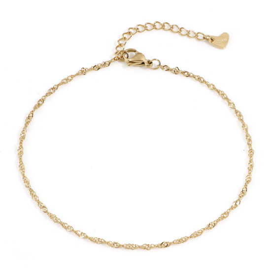 Picture of 304 Stainless Steel Laminated Chain Anklet 18K Gold Color 23cm(9") long, 1 Piece