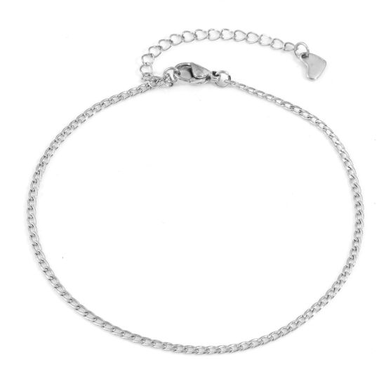 Picture of 304 Stainless Steel Curb Link Chain Anklet Silver Tone 23cm(9") long, 1 Piece