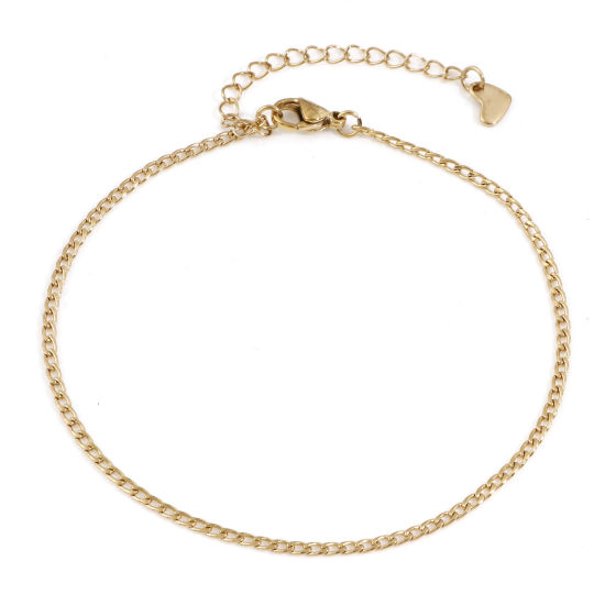 Picture of 304 Stainless Steel Curb Link Chain Anklet 18K Gold Color 23cm(9") long, 1 Piece